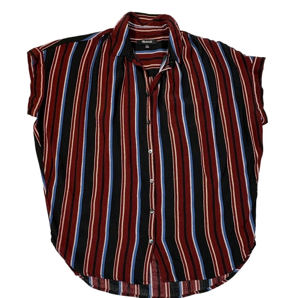 Madewell Womens Small Short Sleeve Button Up Striped Viscose Shirt Multi-Color